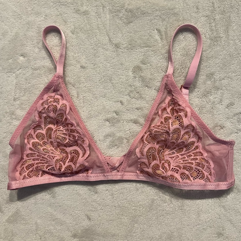 Savage X Fenty Cross Front Lilac Pink Bralette with Metallic Lace Accents